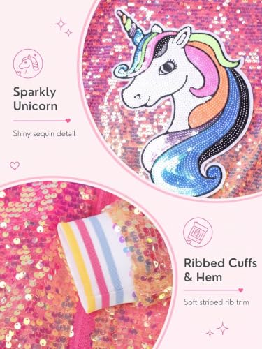 Image of WELAKEN Unicorn Sequin Jacket for Girls Kids Toddler Sparkle Zipper Bomber Jacket with Pockets