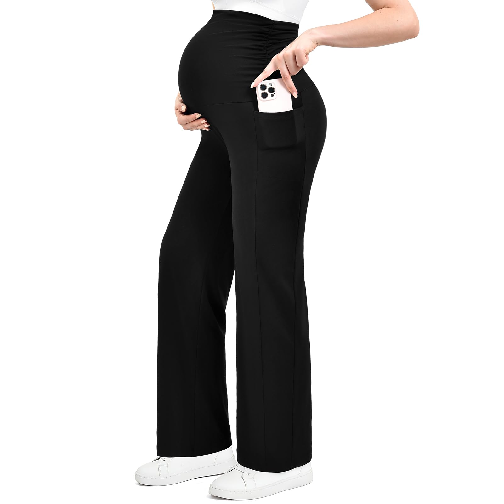 Ipletix Maternity Wide-Leg Lounge Pants with Pockets Over The Belly Soft Stretchy Pregnancy Wear