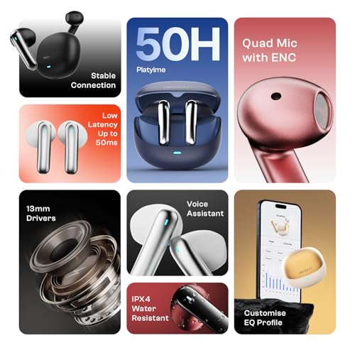 Image of Fire-Boltt Aero Fit TWS Earbuds with Custom EQ, Bluetooth 5.4 Wireless Earphones, 50H Playtime, Fast Charging Case, 50ms Low Latency Gaming & Touch Controls Orange