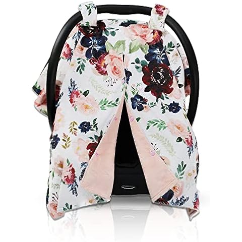 Dear Baby Gear Floral Baby Car Seat Canopy with Snap Button Opening - Newborn & Toddler Carseat Cover - Nursing Covers - Infant Chair Essentials (Burgundy and Navy Floral on Blush, 40" x 30") Cover