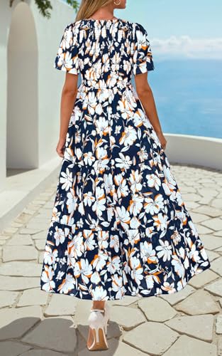 Image of PRETTYGARDEN Women's 2026 Summer Casual Flutter Short Sleeve Boho Floral Maxi Dress Crew Neck Smocked Tiered Long Dresses