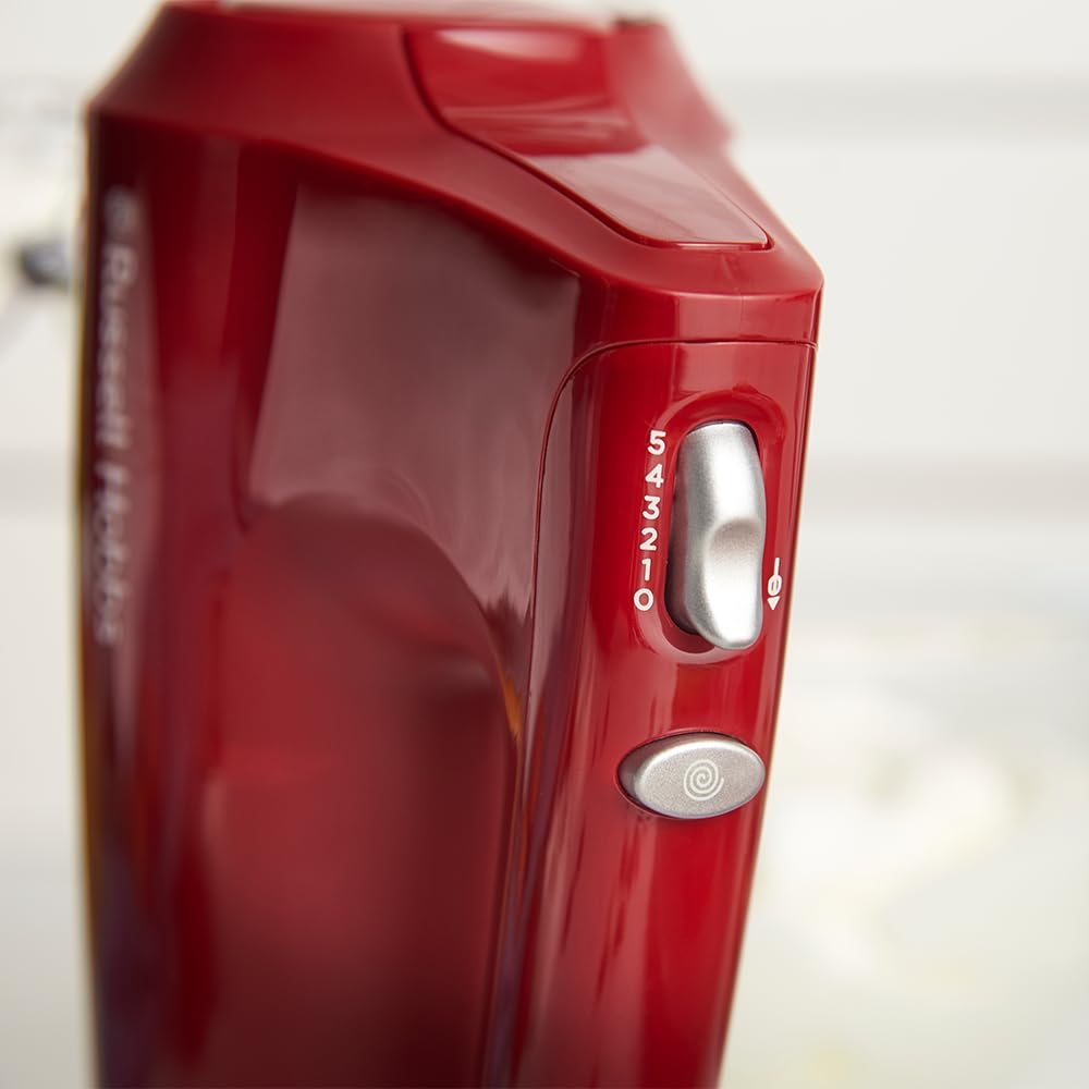 Russell Hobbs Sbattitore Desire Rosso (5 velocità + funzione Pulse, 2 fruste e 2 ganci impastatori cromati lavabili in lavastoviglie, Supporto per ciotola e base d’appoggio, 350W)27152-56