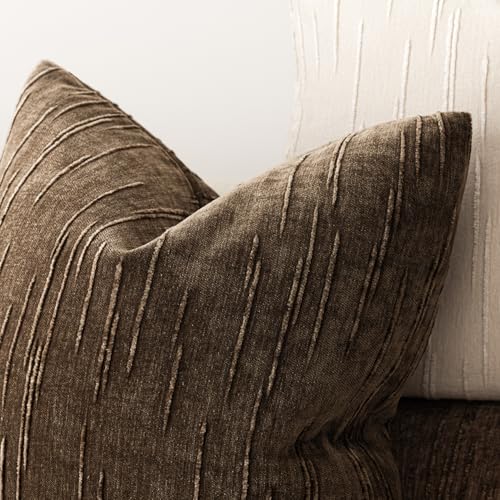 Image of Foindtower Pack of 2 Slubby Textured Chenille Throw Decorative Pillow Covers Square Accent Solid Cushion Cover Cozy Soft Farmhouse Pillow Case for Couch Sofa Bedroom Living Room 24x24 Inch,Dark Brown