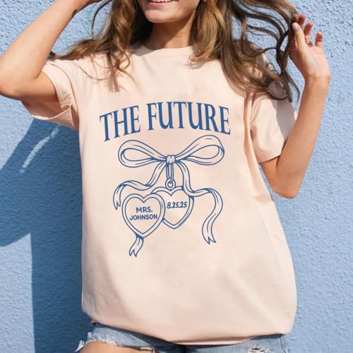 Image of Future Mrs. Engagement Shirt, Personalized Bride to Be T-Shirt with Custom Names and Date, Bridal Shower Gift Idea