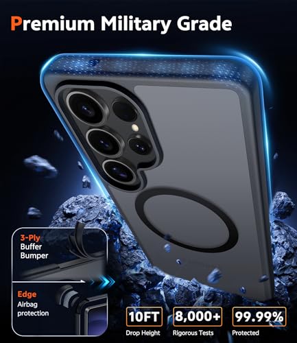 Image of FNTCASE for Samsung Galaxy S23-Ultra Case: Matte Magnetic Translucent Phone Cases Lens Protection Compatible with Magsafe Rugged Protective Cell Cover (C-Black)