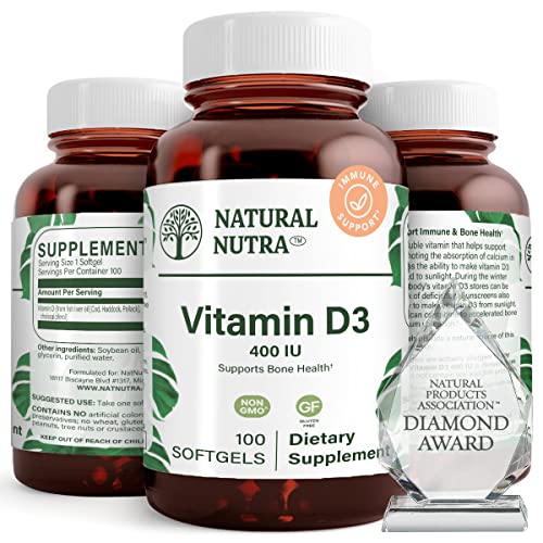 Natural Nutra Vitamin D3 400 IU Softgels Gluten-Free Vitamin D 100 Count