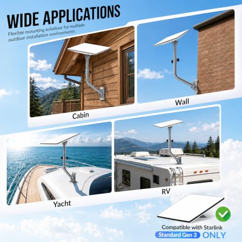 Image of Starlink Gen 3 Mount, 360 Adjustable Heavy Duty Wall & Roof Pole Mount Kit with Extended Aluminum Pipe Adapter, Weatherproof Rustproof Starlink Gen 3 Mounting Kit for Wood, Brick & Concrete Walls
