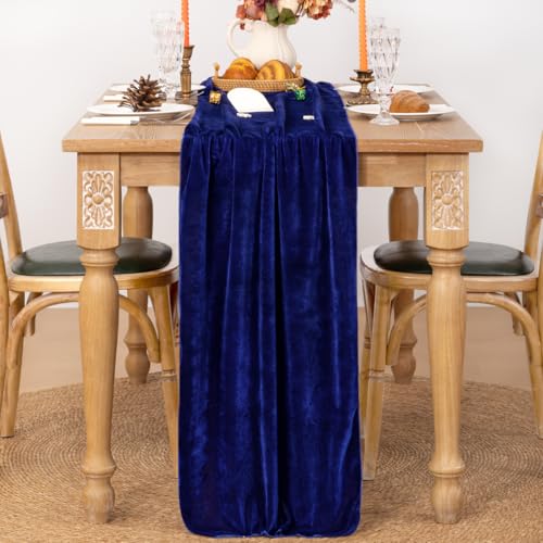 Image of MLMC Velvet Table Runner 10ft Luxury Velvet Fabric Elegant Table Decorations 20x120 Inches for Wedding Anniversary Romantic Dinner Holiday Kitchen and Dining Table Decor, 2 Pack, Royal Blue