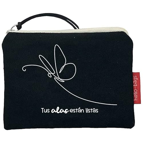 Hello-Bags. Purse Bag/Wallet/Card Holder. Outer: 100% Cotton. with Zip and Inner Lining. Includes Kraft Gift Envelope. Model: TUSALAS. Colour: Ecru / Black. 14 x 10 cm., Black/White, Contemporary Cover