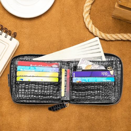 Steel Lion Crocodile patterned wallet Genuine Leather Wallet for Men Large Capacity ID Window Card Case with Zip Coin Pocket3