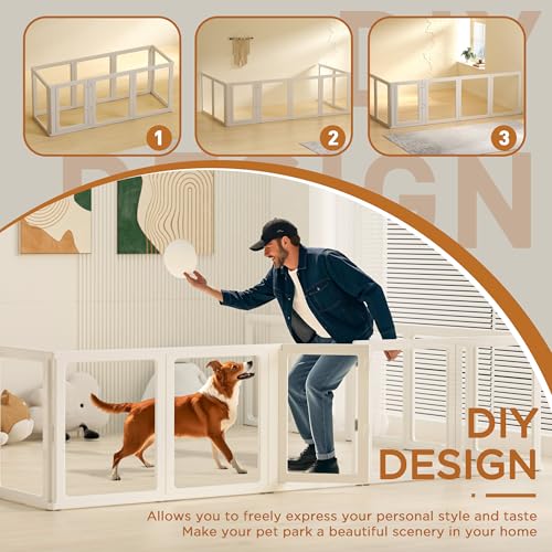 Citylife 8-TLG Welpenauslauf 75cm hoch, Hundelaufstall faltbar mit Tür, XXL Hundegehege Wohnung, Laufgitter für Hunde, Katzen, Kaninchen, Kleintiere, Transparent,120LX120WX75HCM