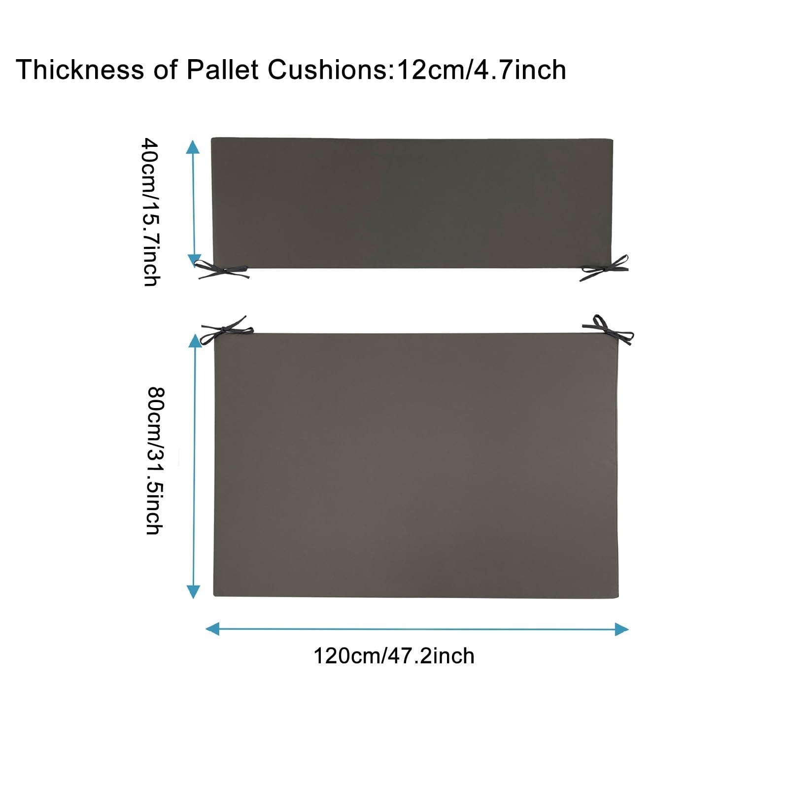 2-Sitzer-Palettenkissen für Den Außenbereich, 120 X 80 X 12 cm, Strapazierfähiges Polyestergewebe, Schaumstofffüllung, Bequeme Sitz- und Rückenkissen für Terrasse, Deck und Garten