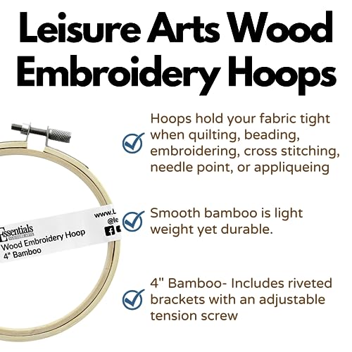 Image of Essentials By Leisure Arts Wood Embroidery Hoop 5 inch Bamboo - Wooden Hoops for Crafts - Embroidery Hoop Holder Cross Stitch Cross Stitch Hoops and Frames