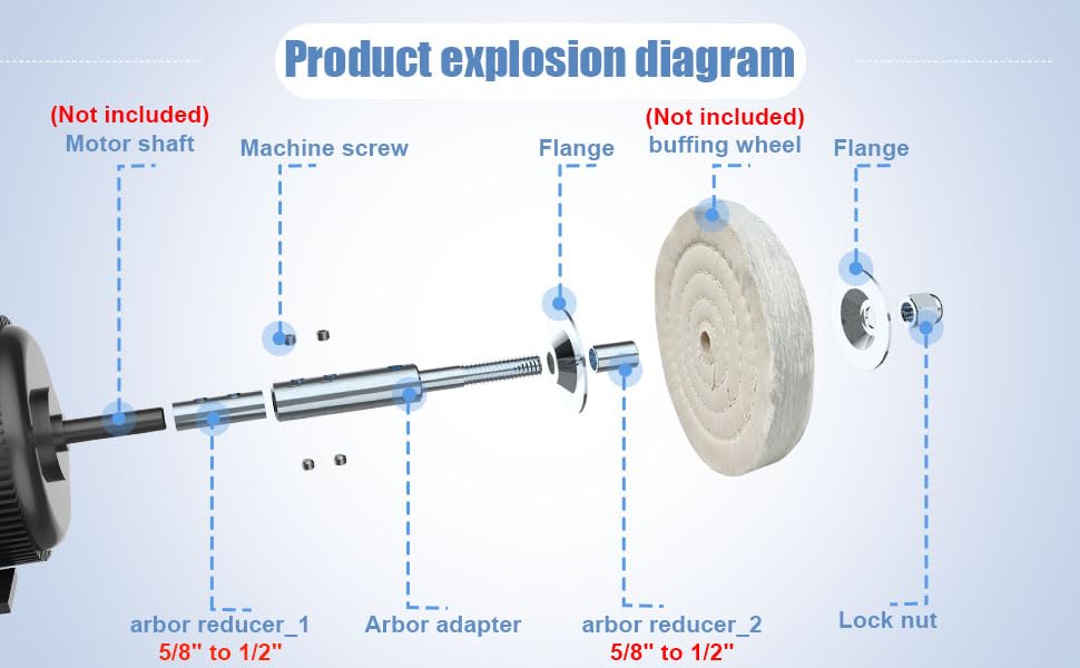 Neeki Bench Grinder Motor Shaft Extension for Polishing, 1/2" and 5/8" Motor Threaded Shaft Adapter, Fits 1/2" and 5/8" Center Hole Cloth Polishing Wheels and Airway Polishing Wheels - Image 5