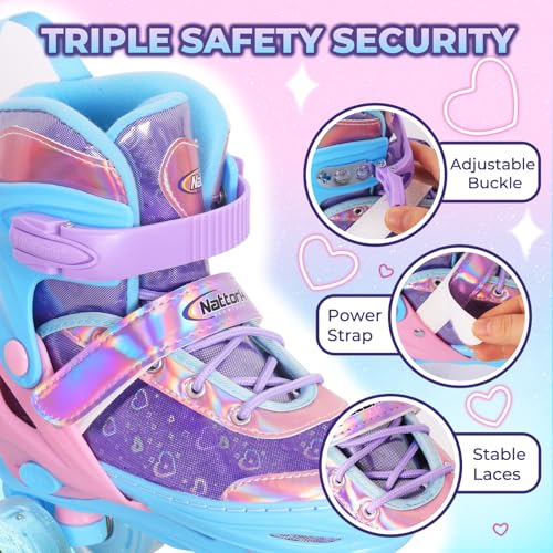 Nattork Girls Roller Skates for Kids Ages 3-5 5-8 6-12 Children Skates - image 4