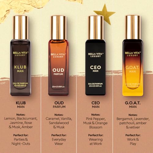 Bella Vita Luxury Long Lasting Perfume Gift Set for Man | 4x20ml | Gifts for Men | Woody, Citrusy, Oud, Premium Fragrance Scent | KLUB, OUD, CEO, G.O.A.T - Image 3