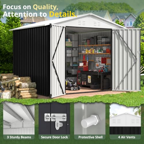 Image of Polar Aurora 6x8 FT Outdoor Storage Shed | Metal Garden Shed with Updated Frame Structure, Tool Sheds for Backyard Garden Patio Lawn, White