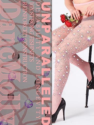 Image of DancMolly 10X Strong Ultra Sparkly Rhinestone Fishnet Stockings, Plus Size Sparkle Tights for Women Sexy Party Concert Outfit