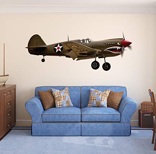 Aircraft Wall Decal WWII Military Airplane Wall Art World War Graphic Kids Room Home Bedroom Wall Decor Removable Vinyl Wall Stickers ND64 (90W x 36H inches)