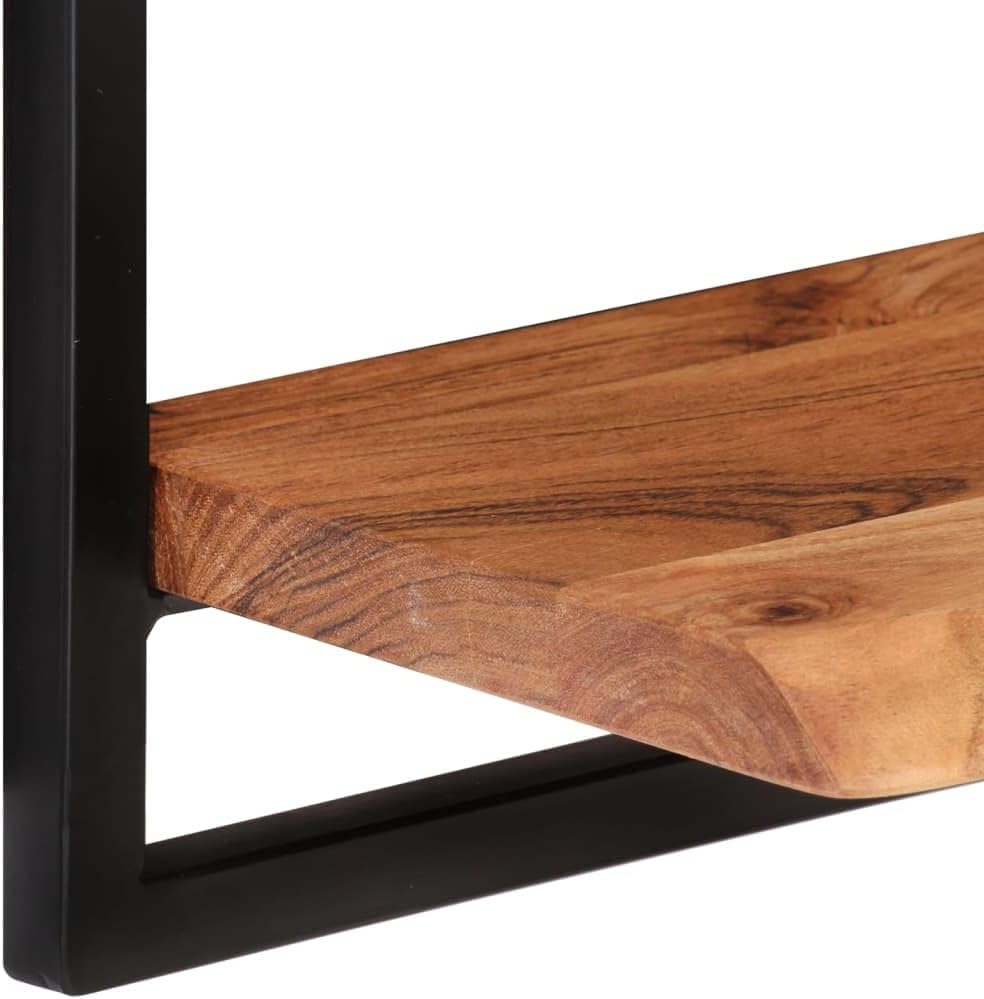 Wall Shelf Set of 2, Rustic Live Edge Solid Acacia Wood Floating Shelves with Matte Black Steel Frame for Living Room, Bathroom, Kitchen Wall Storage