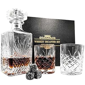 CHRHZN Whiskey Decanter Set, Italian Crafted,With 2 Whiskey Glasses, valentines day gifts for Man With Advanced leather…