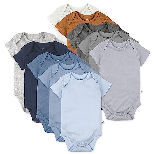 Image of HonestBaby 10-Pack Short Sleeve Bodysuits One-Piece 100% Organic Cotton for Infant Baby Boys, Girls, Unisex