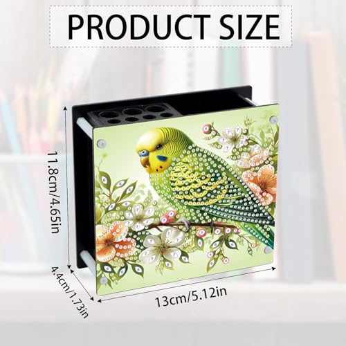 Image of DIY 5D Acrylic Diamond Painting Pen Holder - Vibrant Green Parrot Pencil Cup for Nature & Bird Decor, Perfect for Back to School Season, DIY Pencil Holder Crafts