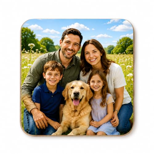Personalised Coaster Set of 4 Custom Photo Drink Coaster Use Your Own Photos 9cm x 9cm Square Gloss Finish Mothers Day & Fathers Day - New Home - House Warming - Kitchen- Gift (Single Coaster)