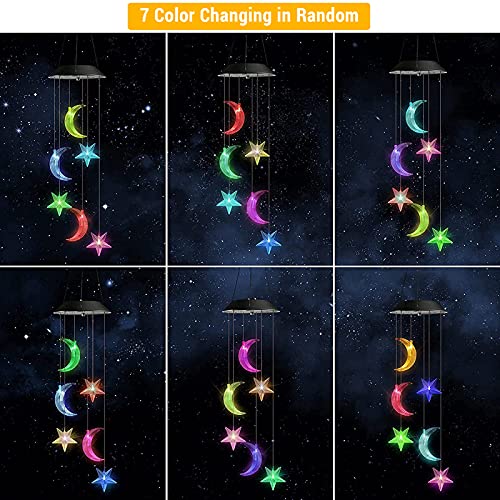 Image of Toodour Solar Wind Chimes, Color Changing Wind Chimes Moon and Star, LED Decorative Mobile, Gift for Mom Grandma, Waterproof Outdoor Moon Star Light for Garden, Patio, Yard, Window Outdoor Decor