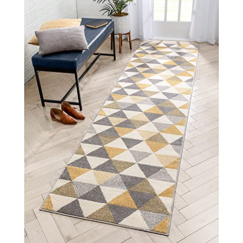 Well Woven Isometry Gold & Grey Modern Geometric Triangle Pattern Runner Rug 3X10 (2'7" X 9'10" Runner) #TOP16