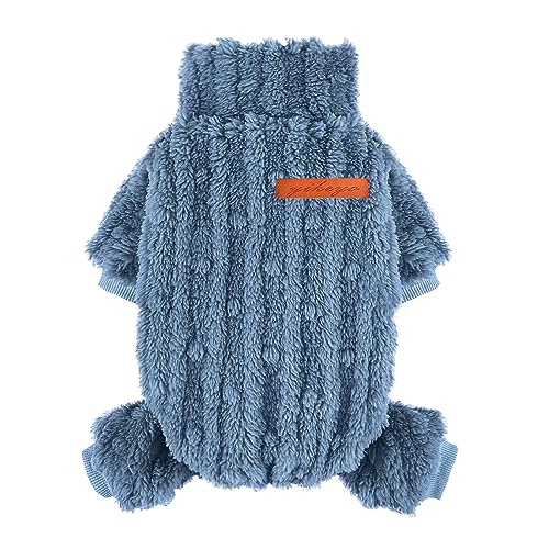 Dog Pajamas for Small Dogs Boy Girl, Turtleneck Pullover Sweater Thick Warm Clothes, Cold Weather Fleece Coat, Puppy Pjs Chihuahua Yorkie Winter Onesies Pet Doggie Male Female (Blue, Small)