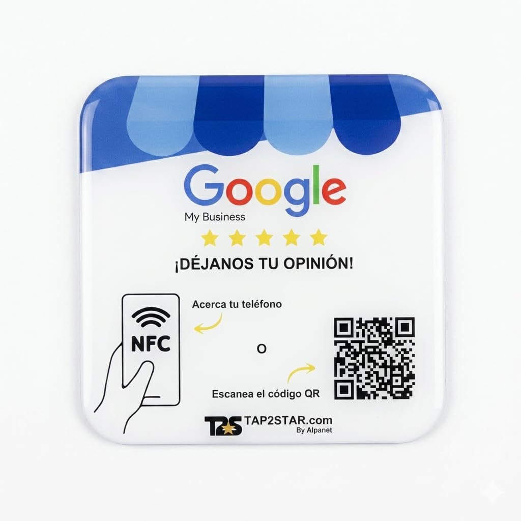 Placa Epoxy Reseñas Google NFC y QR - Compatible Superficies Metálicas con Antimetal - Aumentar Valoraciones Google - Fácil Configuración Web App - iPhone y Android - Sin Suscripciones