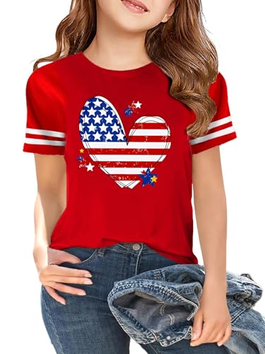 Image of Girls 4th of July Shirt Kids USA Shirts American Flag Tshirt Girls Boys Patriotic T Shirt Independence Day Tee Tops