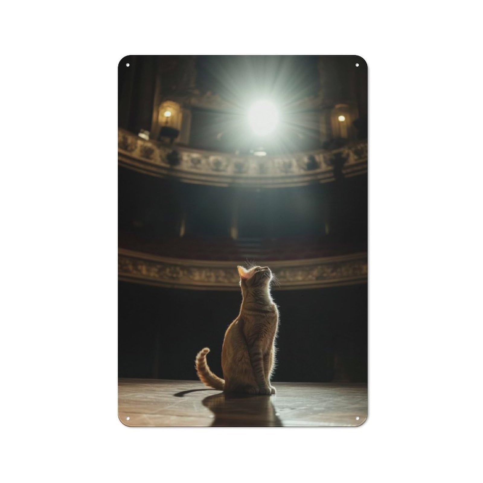 Vintage Tin Sign 30x20cm with Cat on Stage for Café Or Restaurant, Suited to Wall Displays in Cafés And Restaurants