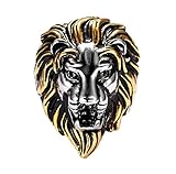 PAURO Men's 316l Stainless Steel Vintage Gothic Biker Roaring Lion Head Animal Rings Silver Black Gold Size 7