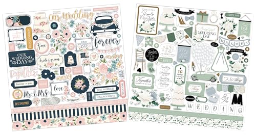Wedding Scrapbook Stickers - Bride and Groom Embellishment with Gown,