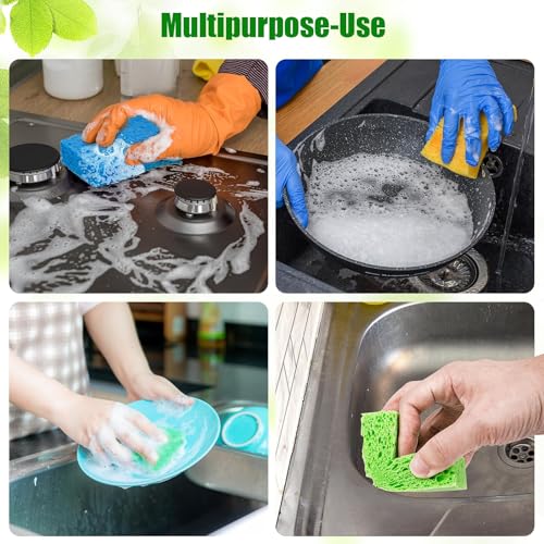 Image of 12 Pack Eco-Friendly Super Absorbent Kitchen Sponges - Non-Scratch Compressed Sponges for Dishwashing and Multi-Purpose Cleaning
