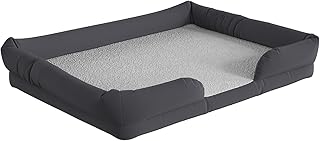 Flash Furniture Cooper Gray Orthopedic Bolster Dog Bed - Memory Foam Base for Dogs up to 44 LBS. - Ultra-Soft White Olefin Sleep Surface - Removable, Washable Cover