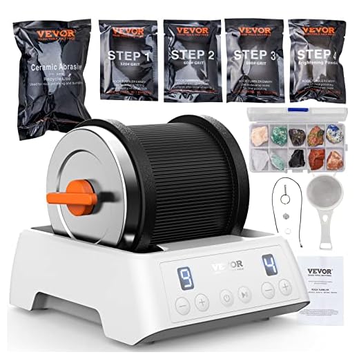 VEVOR Direct Drive Rock Tumbler Kit, 4-Speed/9-Day Timer, Professional Rock Polisher with Rough Gemstones/Grits/Jewelry Fastenings, Stone Polishing Kit for Family Fun Time, STEM Gift for Adults Kids