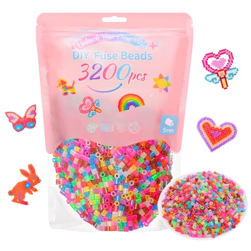 VynyQoo 2026 New Glitzer Bügelperlen 3200 Stück 11 Farben 5 mm Bügelperlen Set für Kinder ab 6 Jahren DIY Bastelset Geschenkidee für Geburtstag und Neujahr