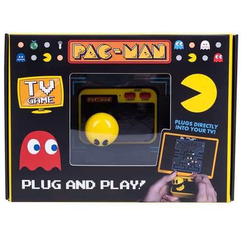 Pac-Man Plug & Play – Retro Gaming Console with Wireless Controller & Classic PAC-Man Gameplay, Plug-and-Play TV Arcade Game for All Ages.