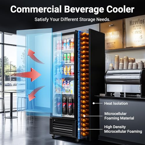 Image of BODEGACOOLER Commercial Beverage Refrigerator, 290L Display Fridge with Soft LED Light, 264 Cans & 120 Bottles Commercial Merchandiser Refrigerator For Kitchen, Home,Office,Garage,Gym,Shop,Man cave