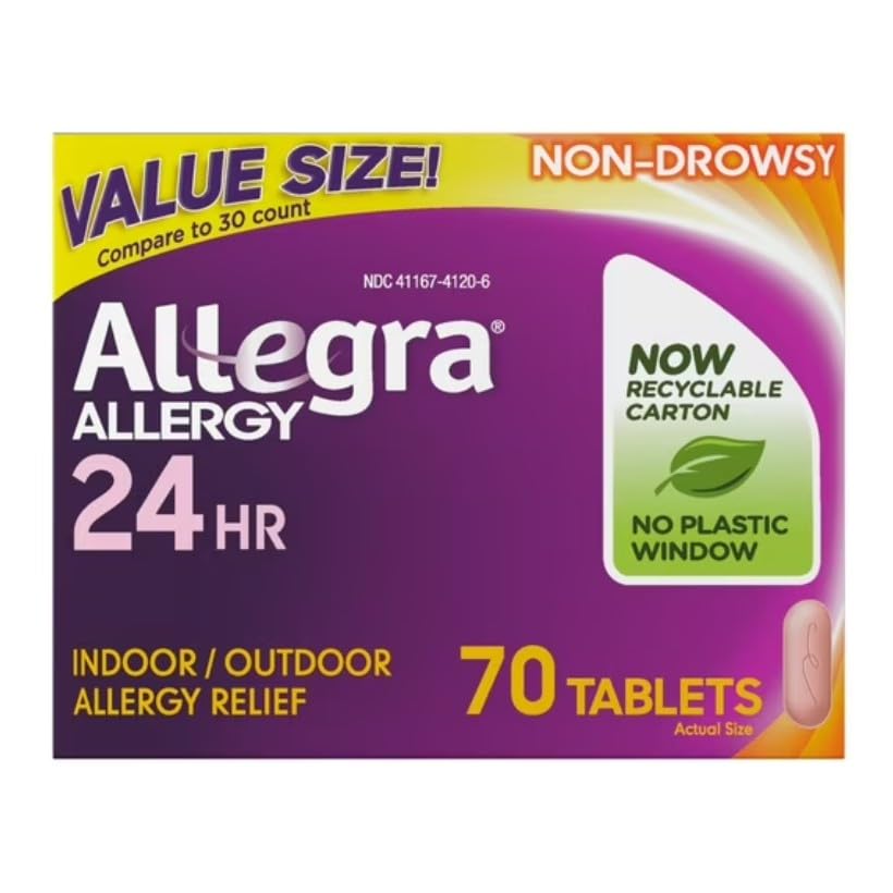 Allegra Adult 24 Hour Allergy Tablets, 180Mg, Noticeable Relief in 1 Hour, (70 Count )