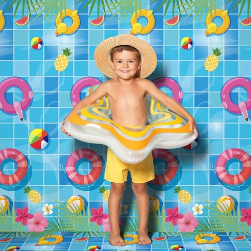 Image of Kochorie 100 Ft x 54 Inch Swimming Pool Plastic Tablecloth Roll Pool Party Table Cover Roll with Cutter Box Summer Themed Ocean Backdrop for Summer Beach Pool Ocean Party Supplies