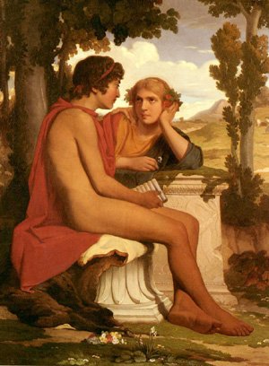 Peinture à l'huile fine Daphnis et Chloé, une œuvre d'art de Dominique Papety