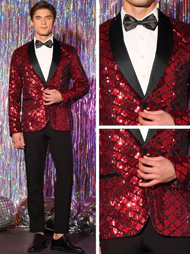 Lars Amadeus Sequin Blazer for Men's Argyle Pattern Peak Lapel Prom Shiny Sports Coat4