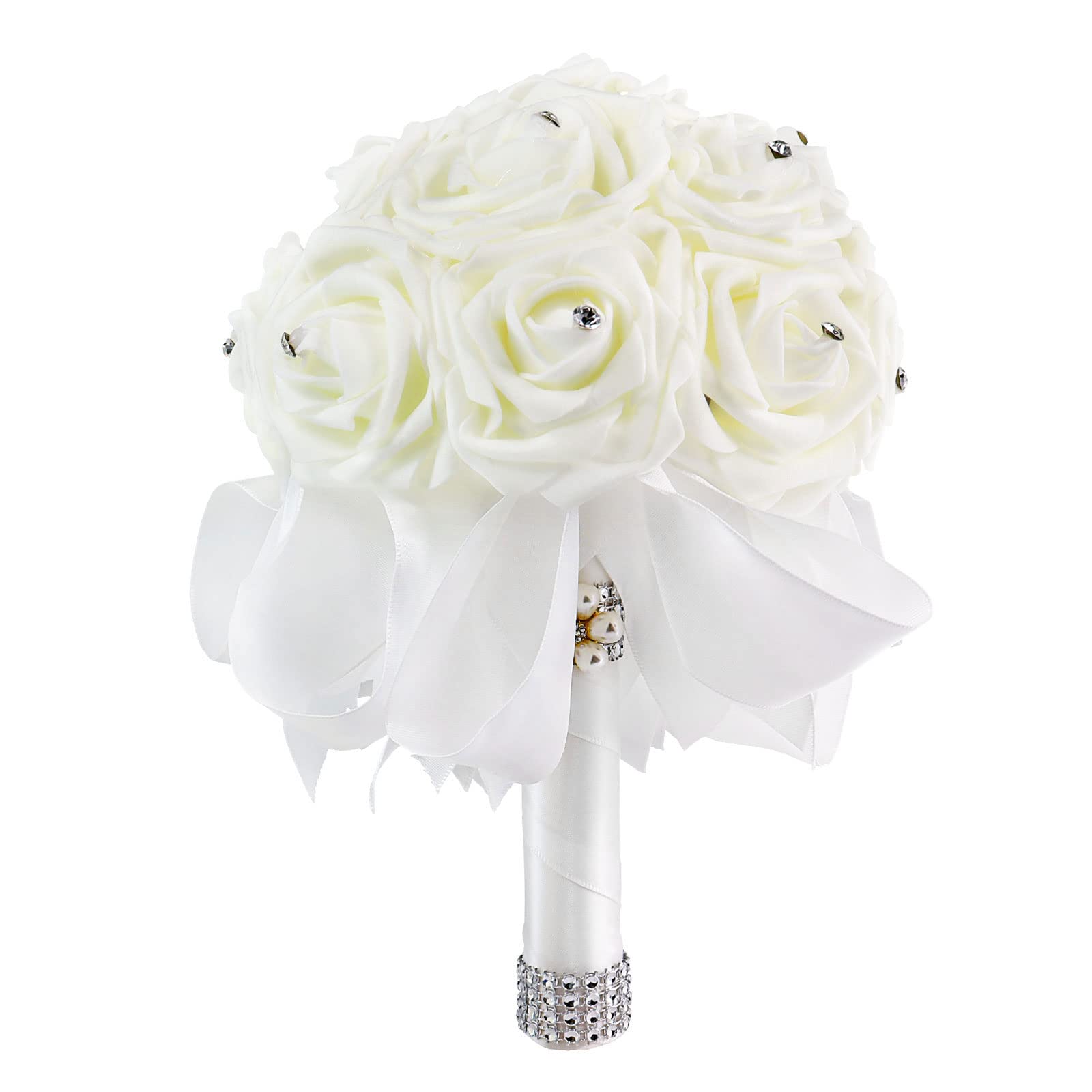 Handmade Romantic PE Roses Wedding Bouquet Bridal Holding Bouquet Bridal Throw Bouquet Bridesmaid Bouquet Wedding Decoration Flowers (White) (205)