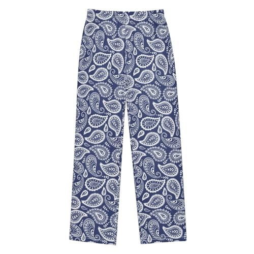 ZZXXB Paisley Flowers Blue Pattern Boys Long Pants Soft Trousers Elastic Waist Kids Lounge Bottoms with Pockets S-XL