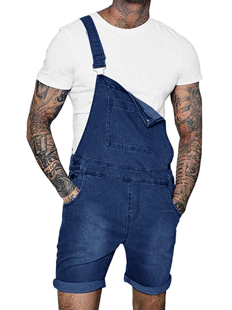 Enjoybuy Mens Denim Bib Overall Shorts Above Knee Length Rompers Walk Dungaree Jumpsuit Relaxed Fit1