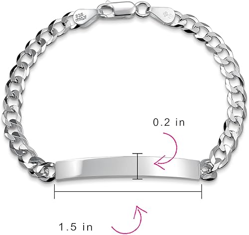 Miniatura 4 de Bling Jewelry Pulsera de Identificación ID Unisex Personalizable con Barra de Nombre Chapada para Hombres con Cadena Marinera, Cubana, Fígaro, de